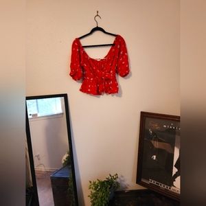 Puffy Sleeve Floral Top | Size: L